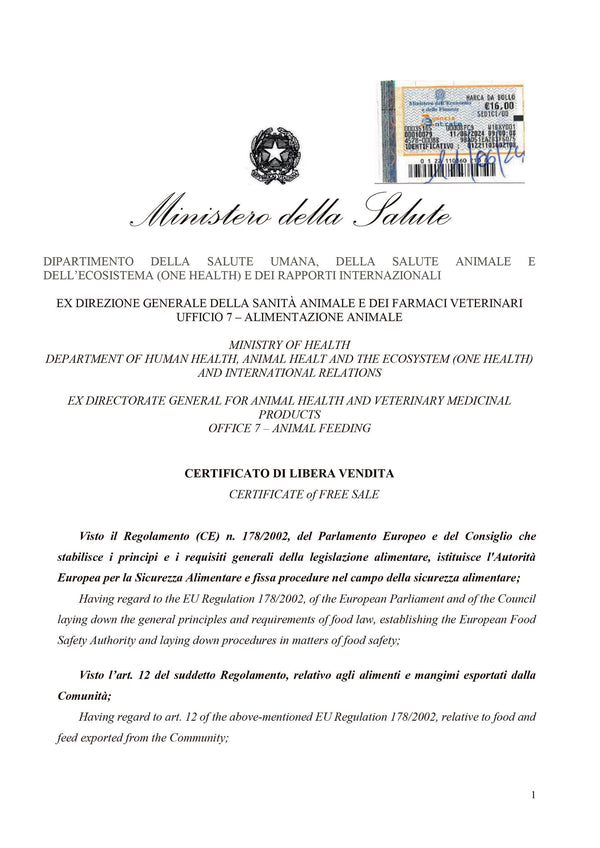 Certificate of Free Sale