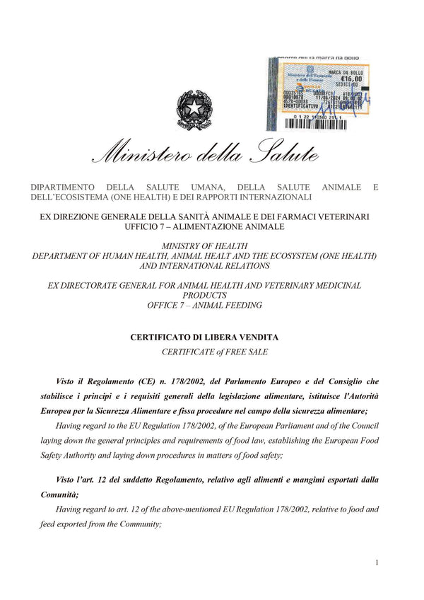 Certificate of Free Sale