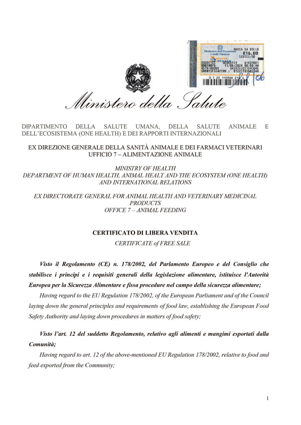 Certificate of Free Sale