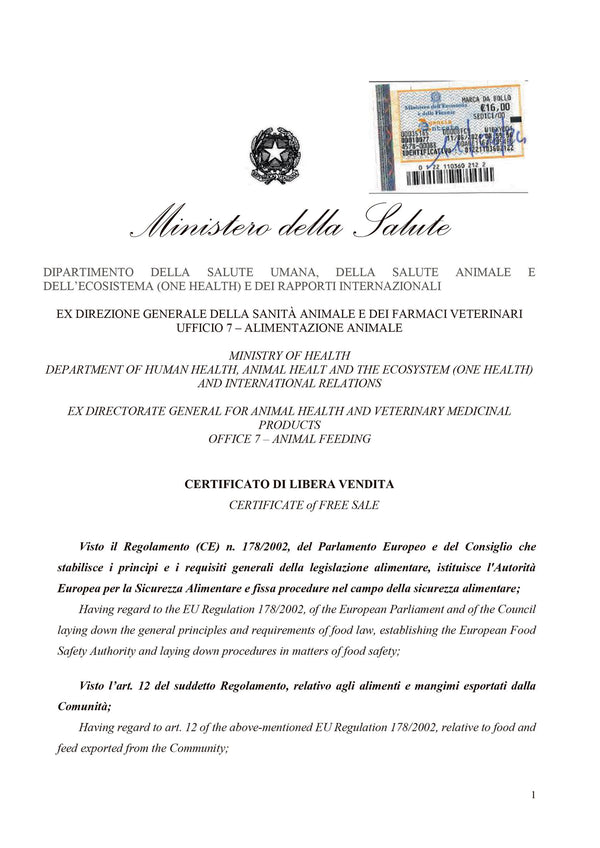 Certificate of Free Sale