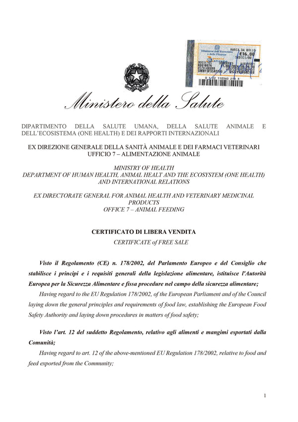 Certificate of Free Sale